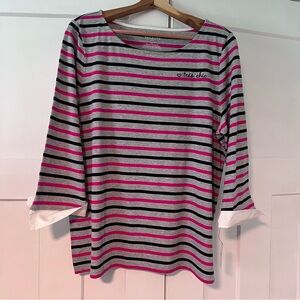 Talbots Striped 3/4 Sleeve Top with Pink and Black Accents, Size XL